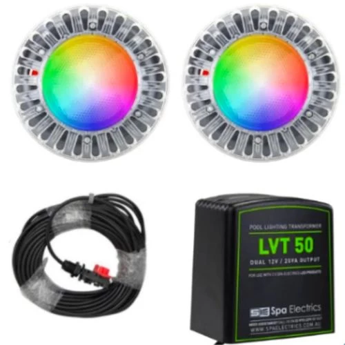 Spa Electrics Atom EMC Kit 2 X Multi LED Light + Transformer + 20m Cable 1 Spa Electrics Atom EMC Kit 2 X Multi LED Light + Transformer + 20m Cable