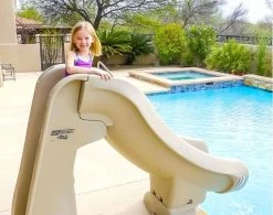 S.R. Smith Slideaway Removable Pool Slide Taupe -Swimming Pool Supplies slideaway pool slide with girl 923x730 c0af0c98 35af 469a ba2a e7af32b0d831